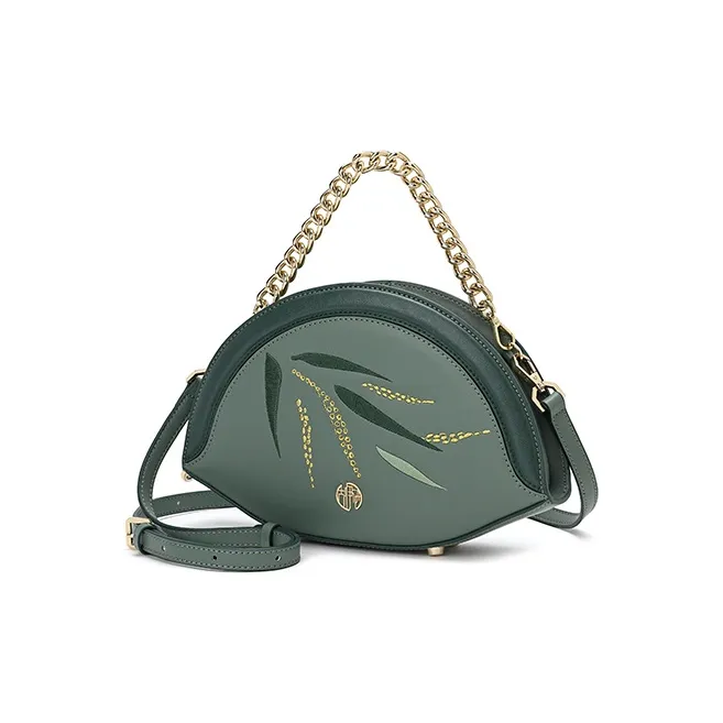 Ancient Yi Xi Cow Leather Embroidered Crossbody Bag Shoulder Bag Small Size Women's Spruce Green-1