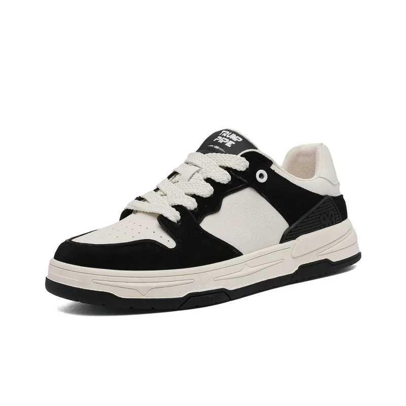 TRUMPPIPE Wear Resistant Height Increasing Low Top Skateboard Shoes Men's White Black-1