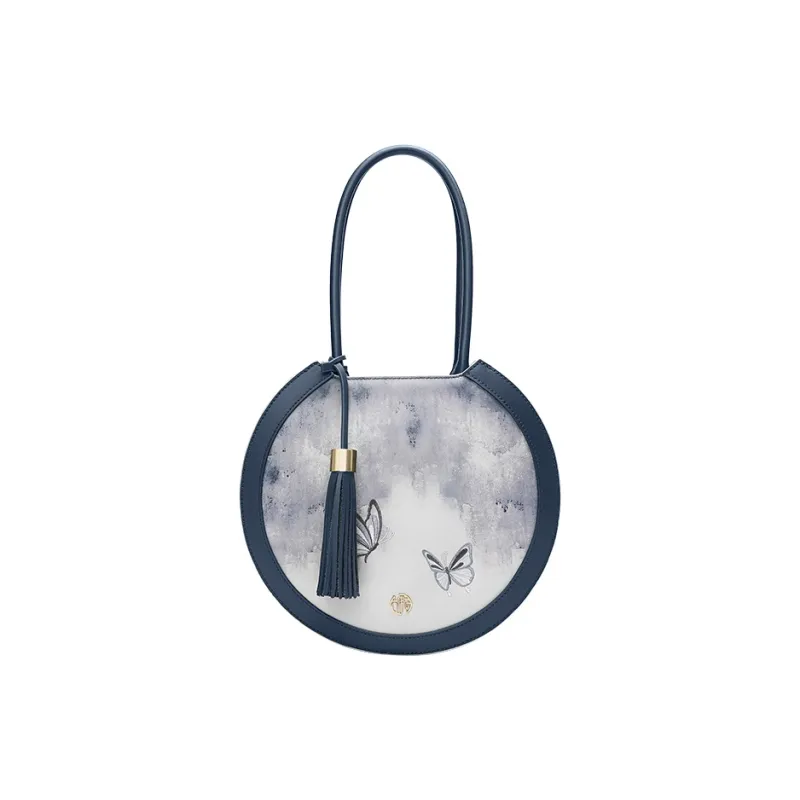 Ancient Yi Xi Cow Leather Niche Premium Handbag, Shoulder Bag Women's Distant Mountain Blue-0