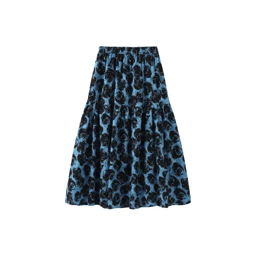 Cubic Casual Long Skirts Women's Blue