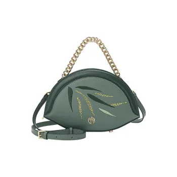 Ancient Yi Xi Cow Leather Embroidered Crossbody Bag Shoulder Bag Small Size Women's Spruce Green