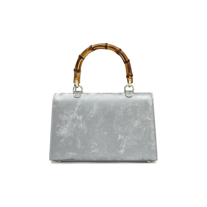 Ancient Yi Xi Cow Leather Niche Suede Cheongsam Shoulder Bag, Crossbody Bag, Handbag Women's Frost Silver-2