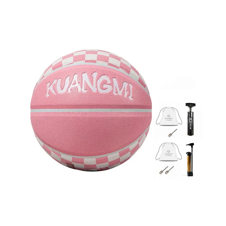 Kuangmi Checkerboard Collection PU Basketball Pink White Size 7 Training Unisex-0