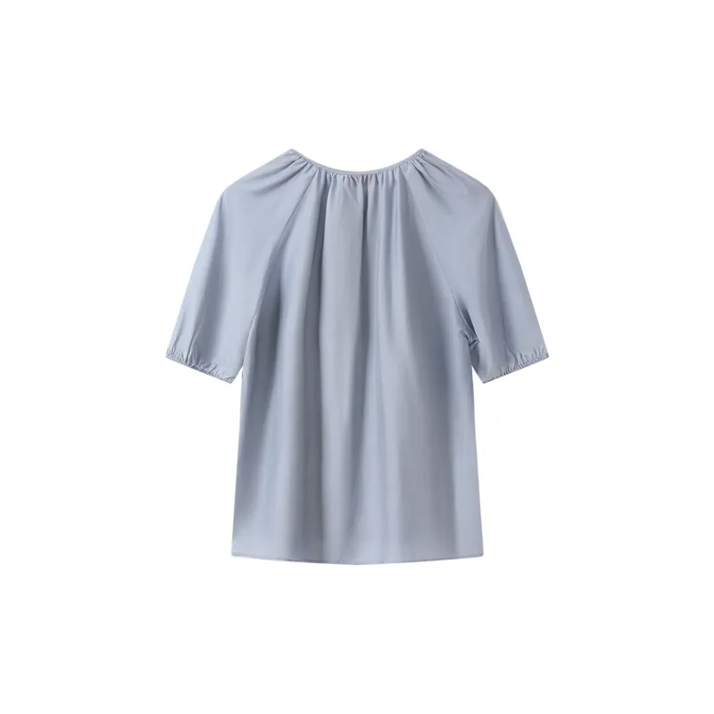 H YXIANG Puff Sleeve T Shirt Women's Light Blue-1