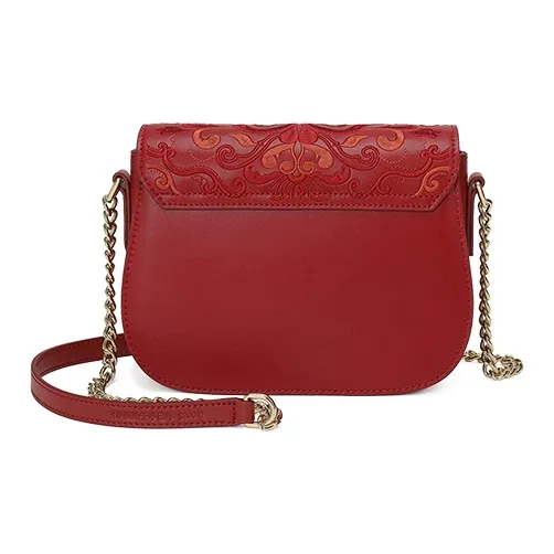 Ancient Yi Xi Cow Leather Cheongsam Chain Bag Crossbody Bag, Shoulder Bag Trumpets Women's Red Peony-2
