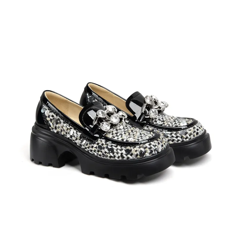 Lily Wei Loafers Women's Black And White Weaving-3