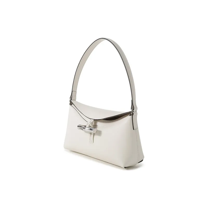 LONGCHAMP Cow Leather Hobo Handbag Shoulder Bag Women's Ivory White-1