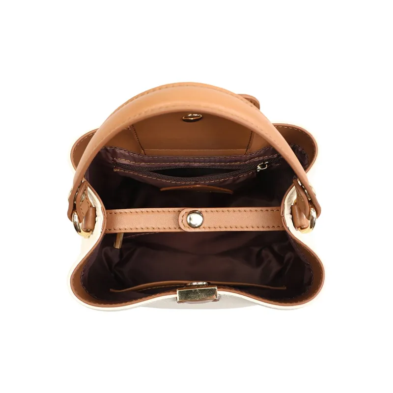 PT'SON Cow Leather Patchwork Synthetic Leather Shoulder Bag Crossbody Bag Handbags Regular Women's Ecru-4