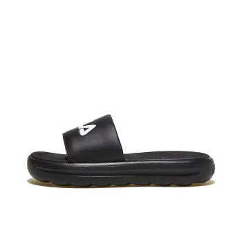 FILA Rubber Sole Slip Resistant Slide Slippers Unisex Black Korean Style