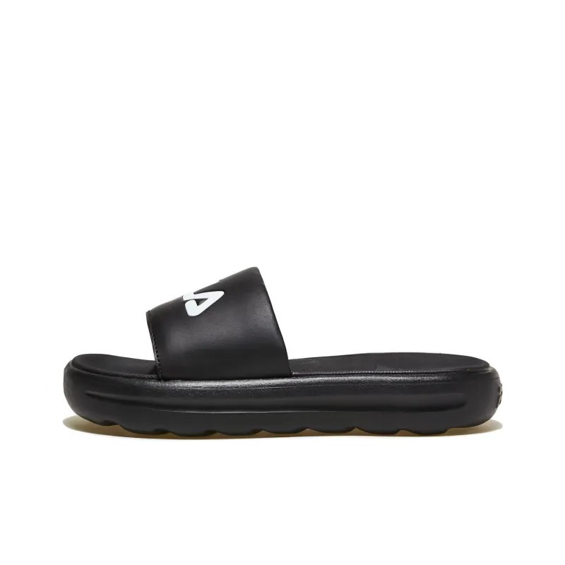 FILA Rubber Sole Slip Resistant Slide Slippers Unisex Black Korean Style-0