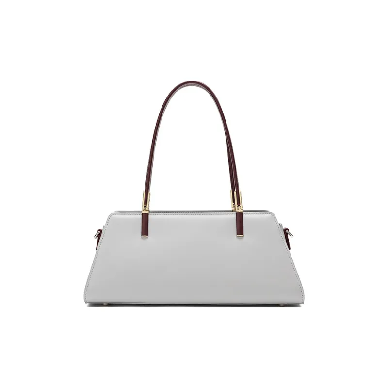 Ancient Yi Xi Cow Leather Commute Shoulder Bag Women's Light Gray-2