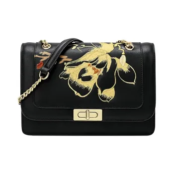 Ancient Yi Xi Cow Leather Small Square Bag Shoulder Bag Crossbody Bag Women's Black