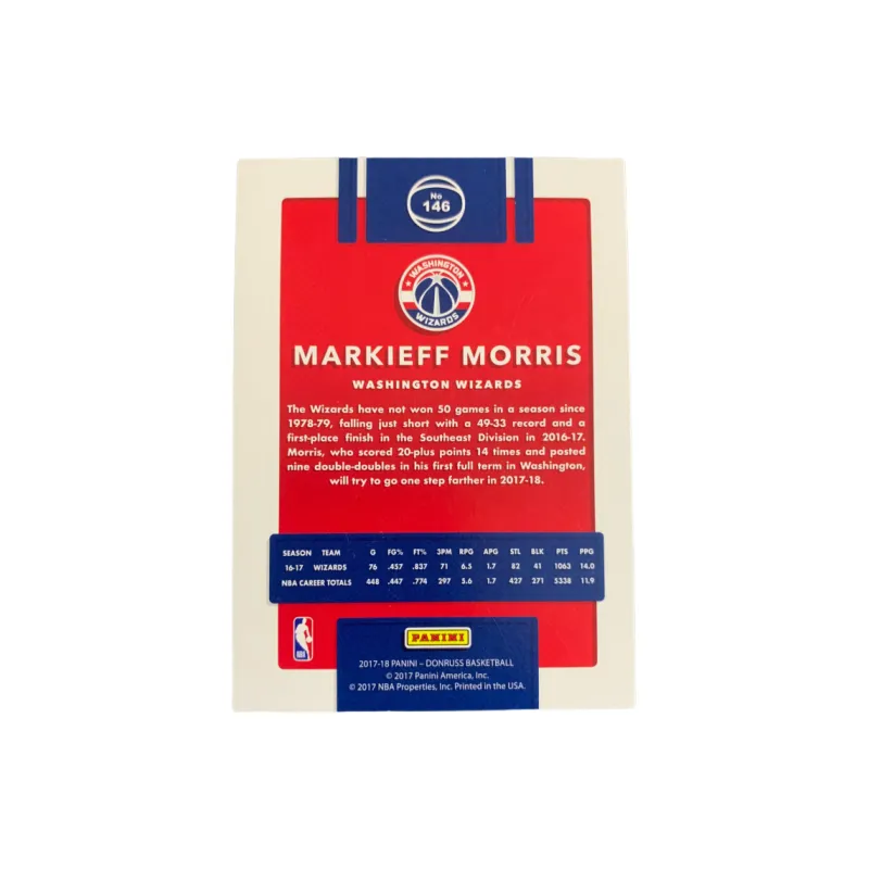 PANINI 2017 18 Durex, Wizards, Markieff Morris, Gold Refractor Player Card, Serial Number 02/10 Sports Cards 1 Pc-1