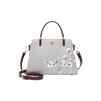 Ancient Yi Xi Cow Leather Elegant Mom Bag, Crossbody, One Shoulder Handbag Medium Size Women's Light Gray