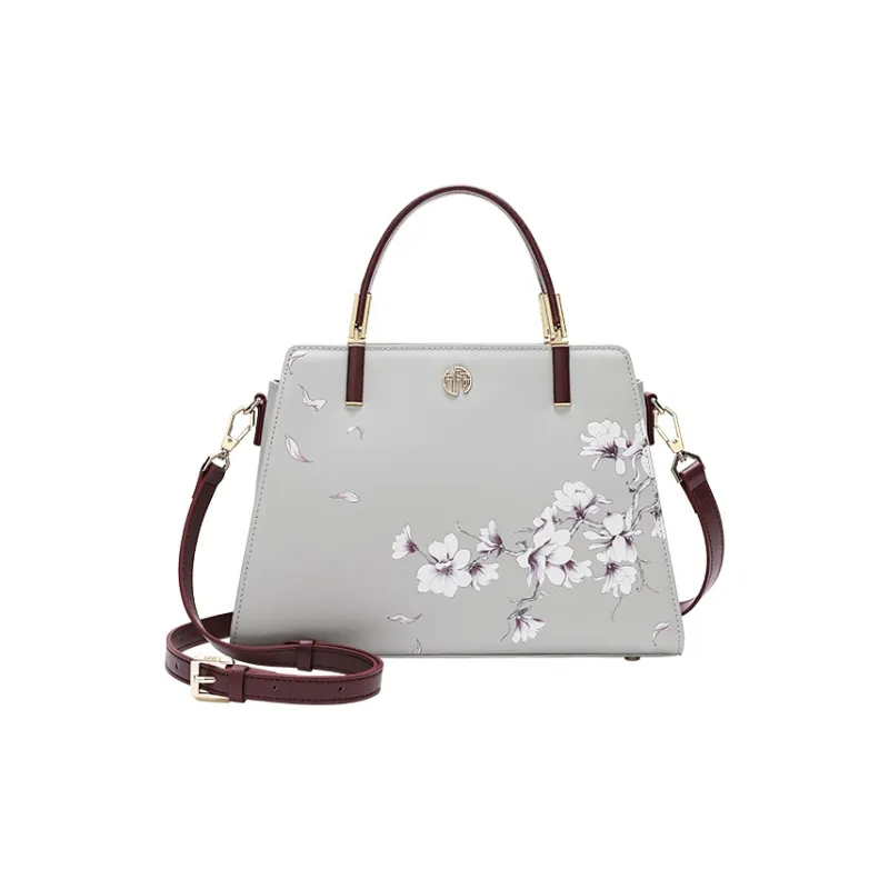 Ancient Yi Xi Cow Leather Elegant Mom Bag, Crossbody, One Shoulder Handbag Medium Size Women's Light Gray-0