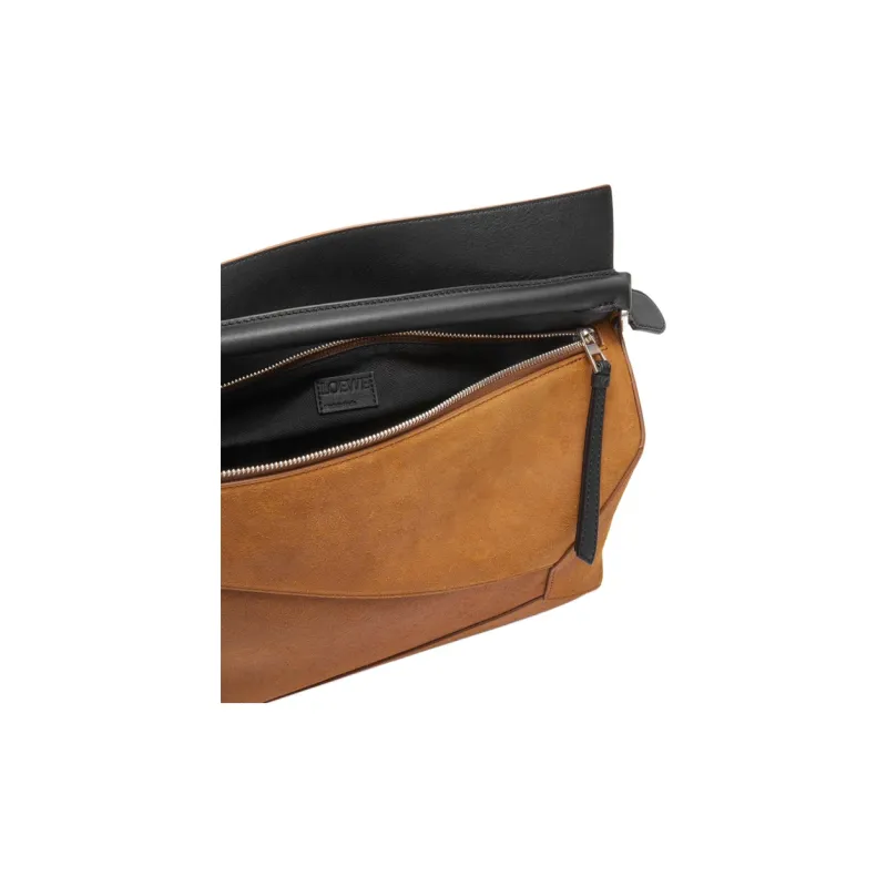 LOEWE Puzzle Pressed Suede Handbag Portable Crossbody Bag Shoulder Bag Large Size Men's Cognac-6