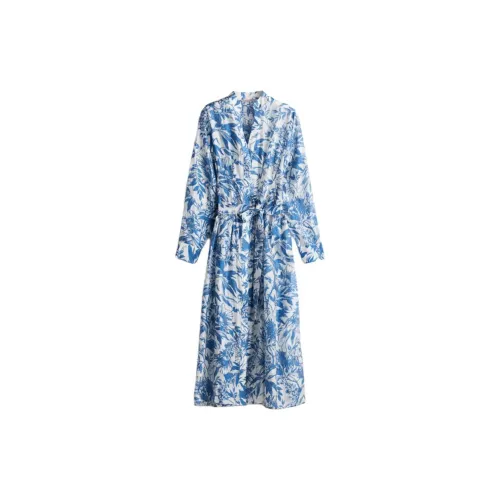 H&M Long-Sleeved Dresses Women's White/Blue