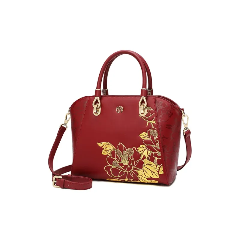 Ancient Yi Xi Cow Leather Cheongsam Mom Bag Shoulder Bag, Crossbody Bag, Handbag Women's Rouge Red-1