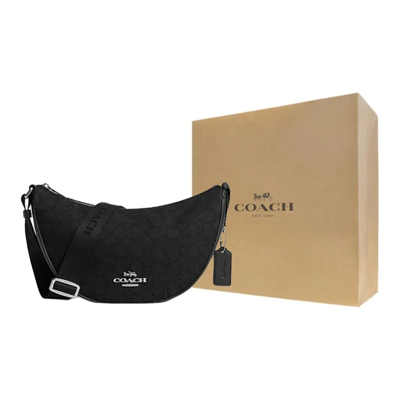 COACH Fabric Cow Leather Patchwork Crossbody Bag Shoulder Bag Large Size Women's Black-7