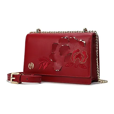 Ancient Yi Xi Cow Leather Shoulder Bag Crossbody Bag Women's Rogue Red-1