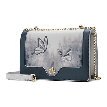 Ancient Yi Xi Cow Leather Chain Small Square Bag Shoulder Bag Women's Distant Mountain Blue-1