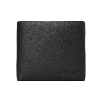 NAVIGARE Top Grain Cow Leather Wallet With Money Clip And Leather Clip Unisex Black