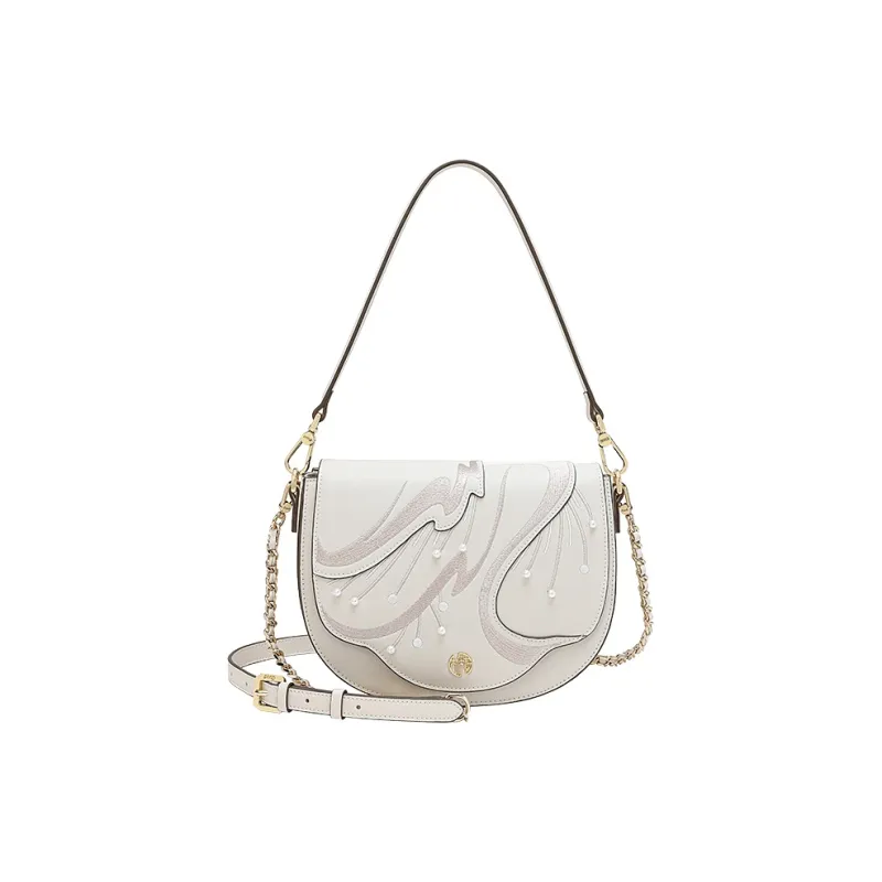 Ancient Yi Xi Cow Leather Niche Design Premium Cheongsam Crossbody Bag, Shoulder Bag Small Size Women's Elegant White-0