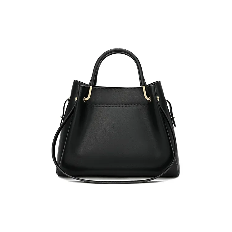 Ancient Yi Xi Cow Leather Vintage Print One Shoulder Grandma Handbag Women's Black-3