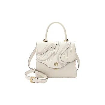 Ancient Yi Xi Cow Leather Handbag Elegance Shoulder Bag, Crossbody Bag, Handbag Medium Size Women's Elegant White
