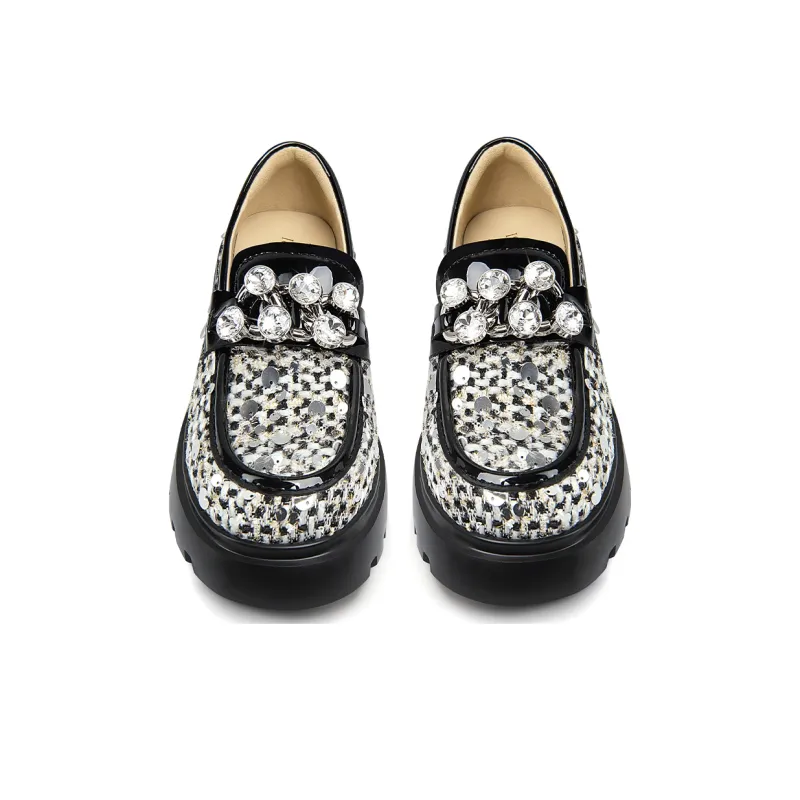 Lily Wei Loafers Women's Black And White Weaving-4