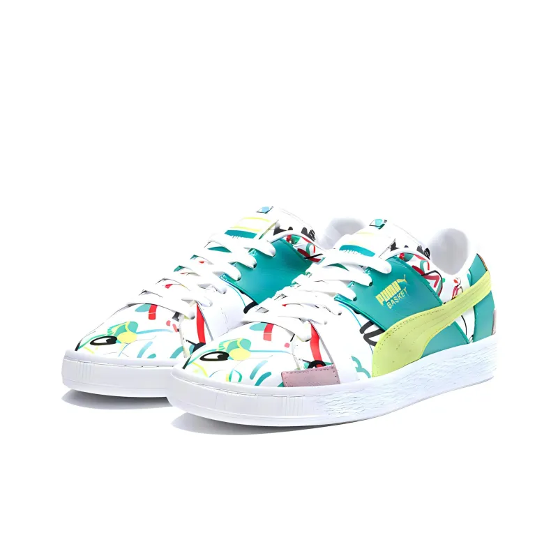 PUMA Basket Skateboard Shoes Women's Low-Top White/Green/Yellow-2