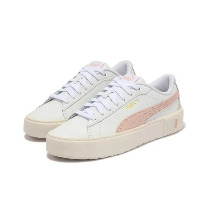 PUMA Smash Platform Anti Slip Wear Resistant Low Top Skateboard Shoes Women's White Pink-2