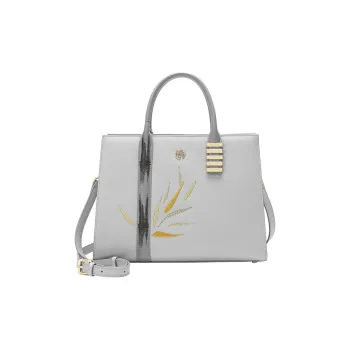 Ancient Yi Xi Cow Leather Premium Commuter Crossbody Bag, One Shoulder Handbag Women's Frost Snow Gray