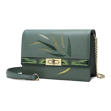 Ancient Yi Xi Cow Leather Vintage Cheongsam Hanfu Shoulder Bag, Crossbody Bag Women's Spruce Green-1