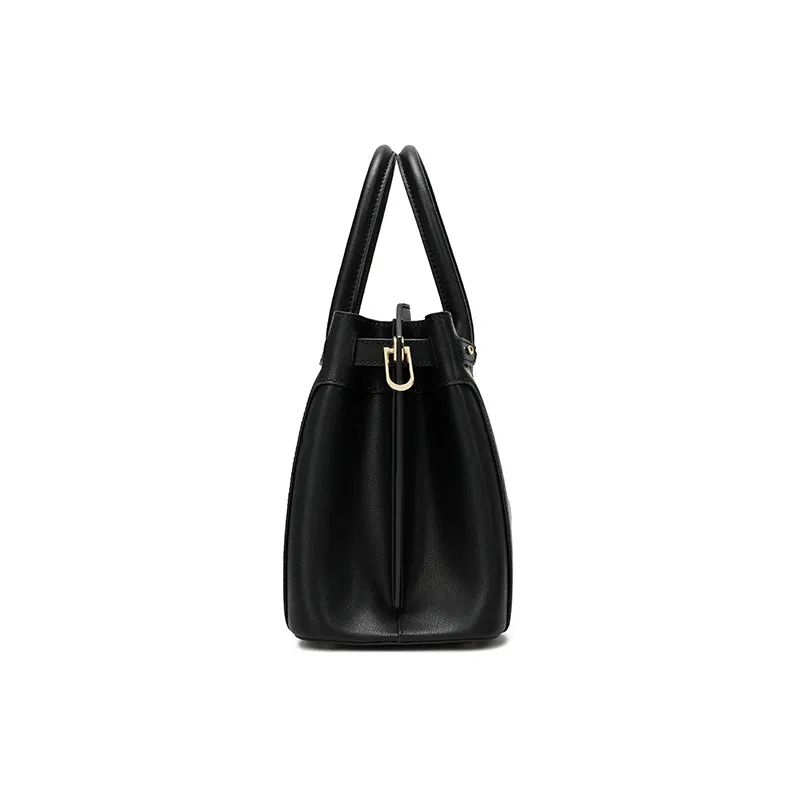Ancient Yi Xi Cow Leather One Shoulder Handbag Women's Black-3