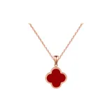 18K Gold Four-Leaf Clover Pendant-Red[with Silver Chain]