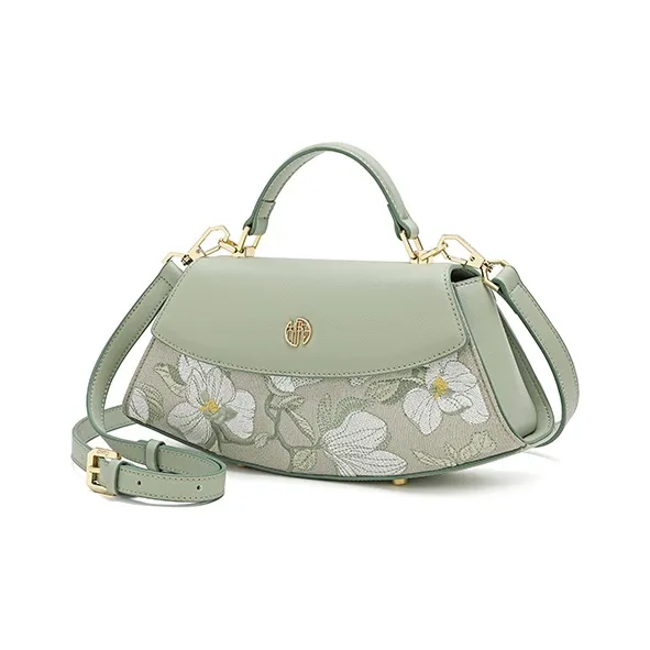 Ancient Yi Xi Cow Leather Fashion Cheongsam Portable Elegance Shoulder Bag, Crossbody Bag Women's Willow Sprout Green-1