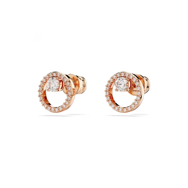 Swarovski Synthetic Cubic Zirconia Stud Earrings Women's Rose Gold-2