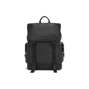 NAVIGARE Top Grain Cow Leather PVC Backpack Laptop Bag Regular Men's Black