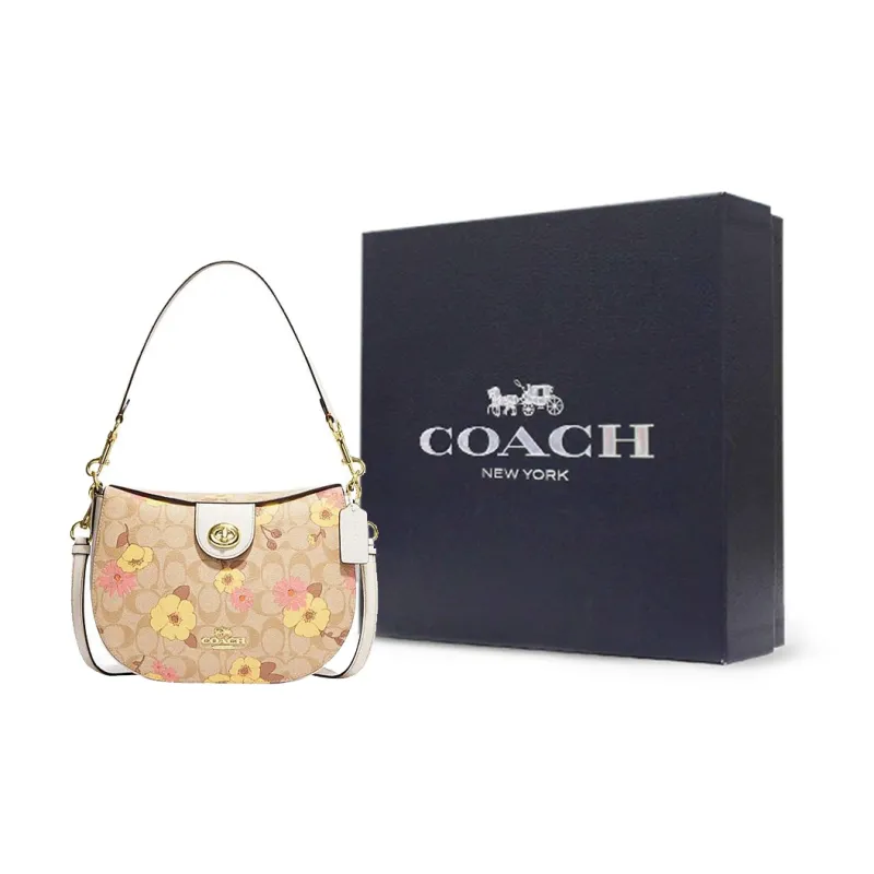 COACH Cow Leather Shoulder Bag, Crossbody Bag Medium Size Women's Khaki-8