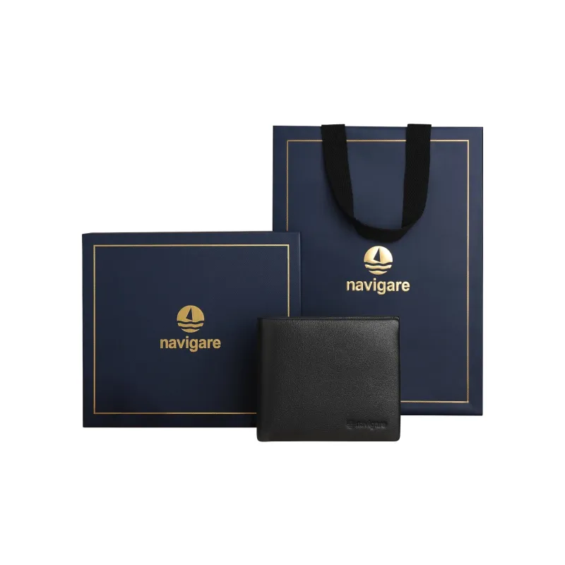NAVIGARE Top Grain Cow Leather Wallet With Money Clip And Leather Clip Unisex Black-11