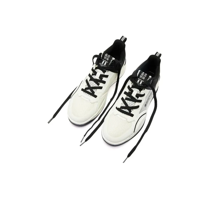 QIAODAN Abrasion Resistant Breathable Low Top Skateboard Shoes Men's White Black-4
