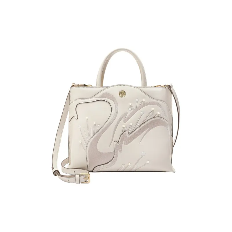 Ancient Yi Xi Cow Leather Commute Shoulder Bag Crossbody Bag Mom Handbag Women's Elegant White-0