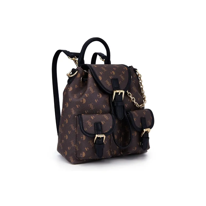 ELLE Synthetic Leather One Shoulder Portable Backpack Tubas Women's Dark Brown-1