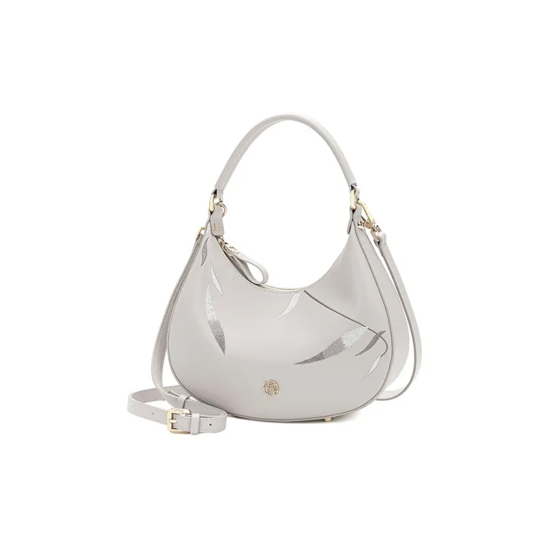 Ancient Yi Xi Cow Leather Niche Premium Hanfu Crossbody Underarm Shoulder Bag Regular Women's Plain White-1