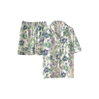 CAIHENGTONG Pajama Set Women's Blue Green Floral