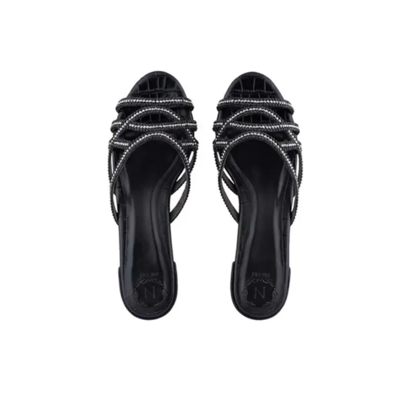 NICOLI Slide Slippers 4cm Women's Black-4