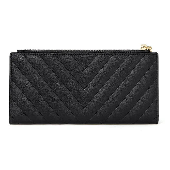CNOLES Cow Leather Clutches Card Holder Wallet Women's Black-1