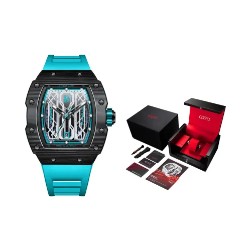BONEST GATTI Phantom Time Collection Automatic Mechanical Movement Rubber Strap Watch Men's Watches Cut Out Dial
