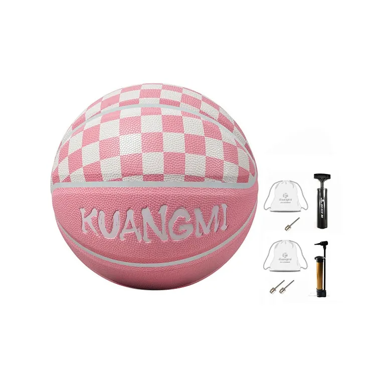 Kuangmi Checkerboard Collection PU Basketball Pink White Size 7 Training Unisex-1